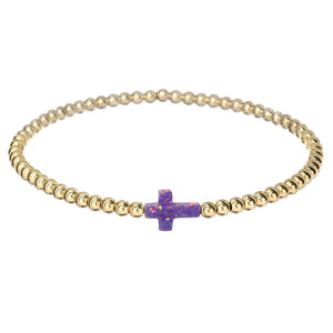 Kids Bracelet | "Cross" Opal Charm with Tarnish-Free Ball Beads