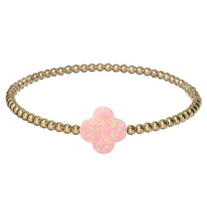 "LUCKY CLOVER" Large Opal on Gold Filled beaded Bracelet