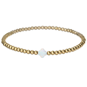 "LUCKY CLOVER" Small Opal on Gold Filled beaded Bracelet