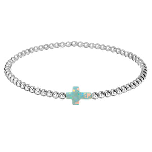 "CROSS" Opal Charm and Gold Filled Ball Beaded Bracelet