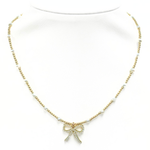 "BARA + FWP BOW" Charm Gold Filled & Pearl Beaded Choker