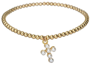 "RACHEL" Pearl Cross Ball bead Bracelet