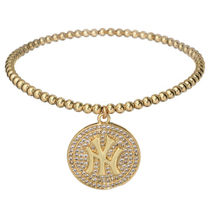 "YANKEES" CZ Charm Gold Filled Ball Bead Bracelet
