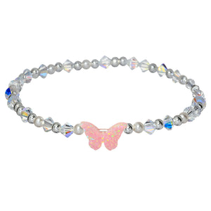 Kids Bracelet | "Butterfly" Opal Charm with Crystal Beads