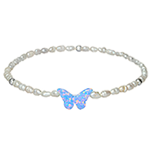 Kids Bracelet | "Butterfly" Opal Charm with Rice Pearl Beads