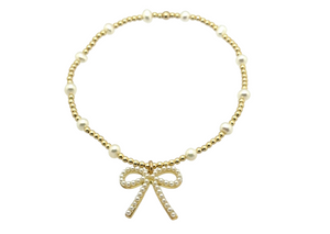 "BARA + FWP BOW" Charm Gold Filled & Pearl Beaded Bracelet