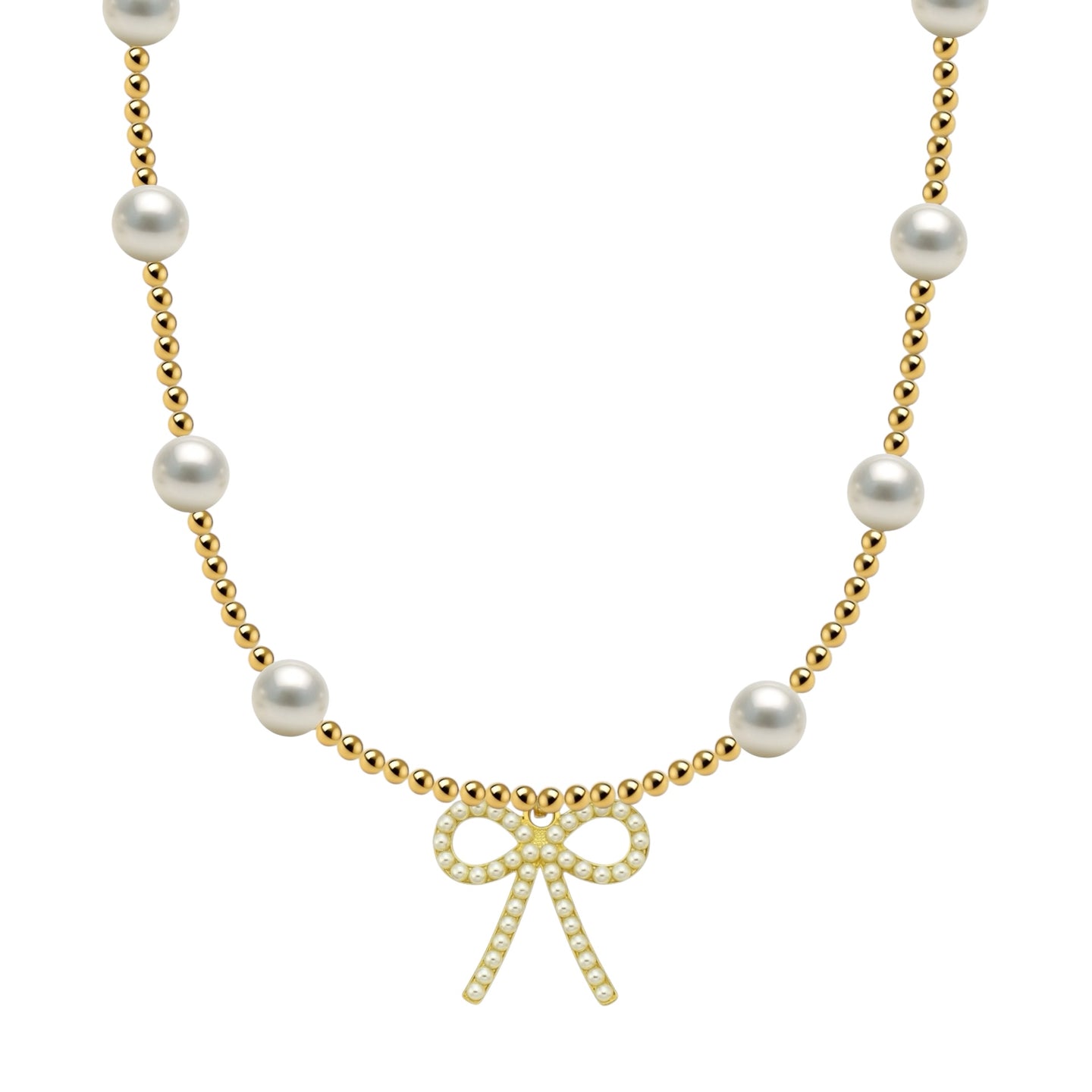 Bara + Pearl Bow Gold Filled Beaded Necklace