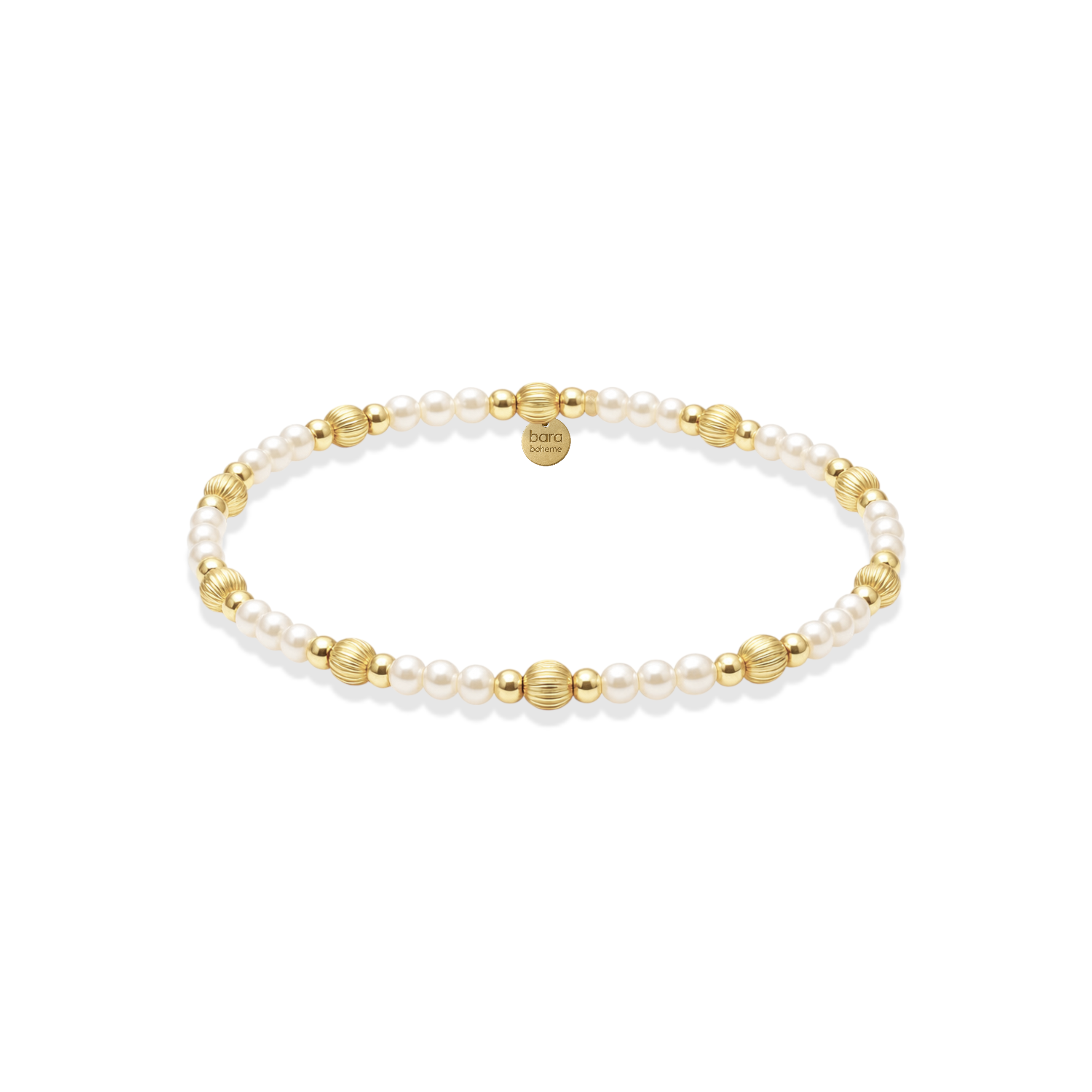 Bracelet with gold and pearl beads on a white background