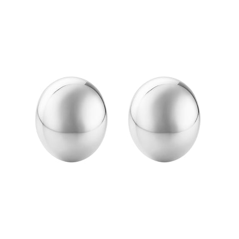 Pair of silver sphere earrings on a white background