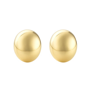 Pair of gold spherical earrings on a white background