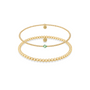 Gold beaded bracelet with a green gemstone on a white background