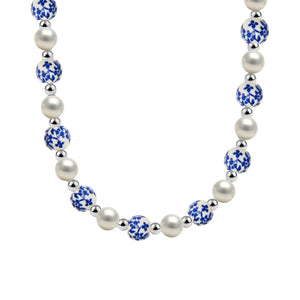 Blue Rose Gold Filled Beaded Necklace with Pearls