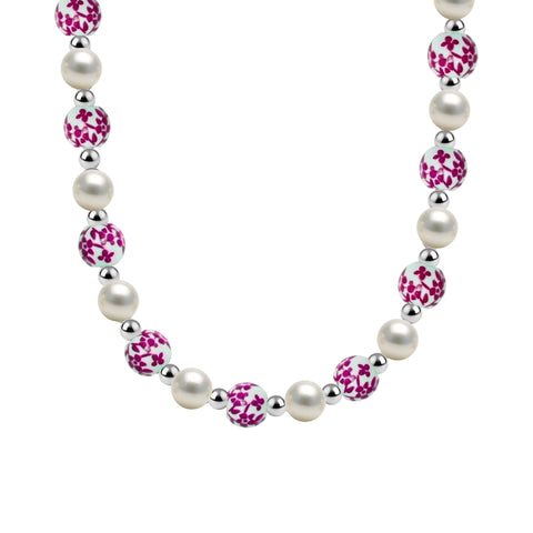 Blue Rose Gold Filled Beaded Necklace with Pearls