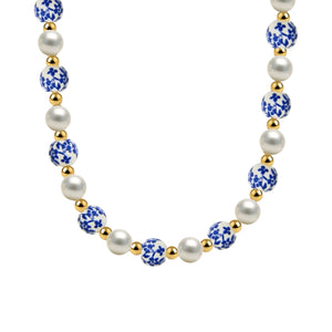 Blue Rose Gold Filled Beaded Necklace with Pearls