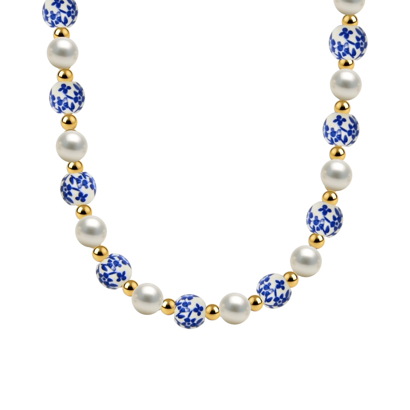Blue Rose Gold Filled Beaded Necklace with Pearls