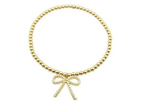 "FWP BOW" Charm Gold Filled & Pearl Beaded Bracelet