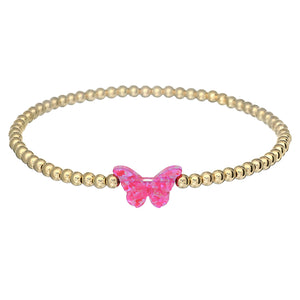 "CLASSIC OPAL BUTTERFLY" Charm and Gold Filled Ball Beaded Bracelet