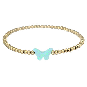 "CLASSIC OPAL BUTTERFLY" Charm and Gold Filled Ball Beaded Bracelet