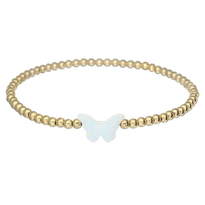 "CLASSIC OPAL BUTTERFLY" Charm and Gold Filled Ball Beaded Bracelet