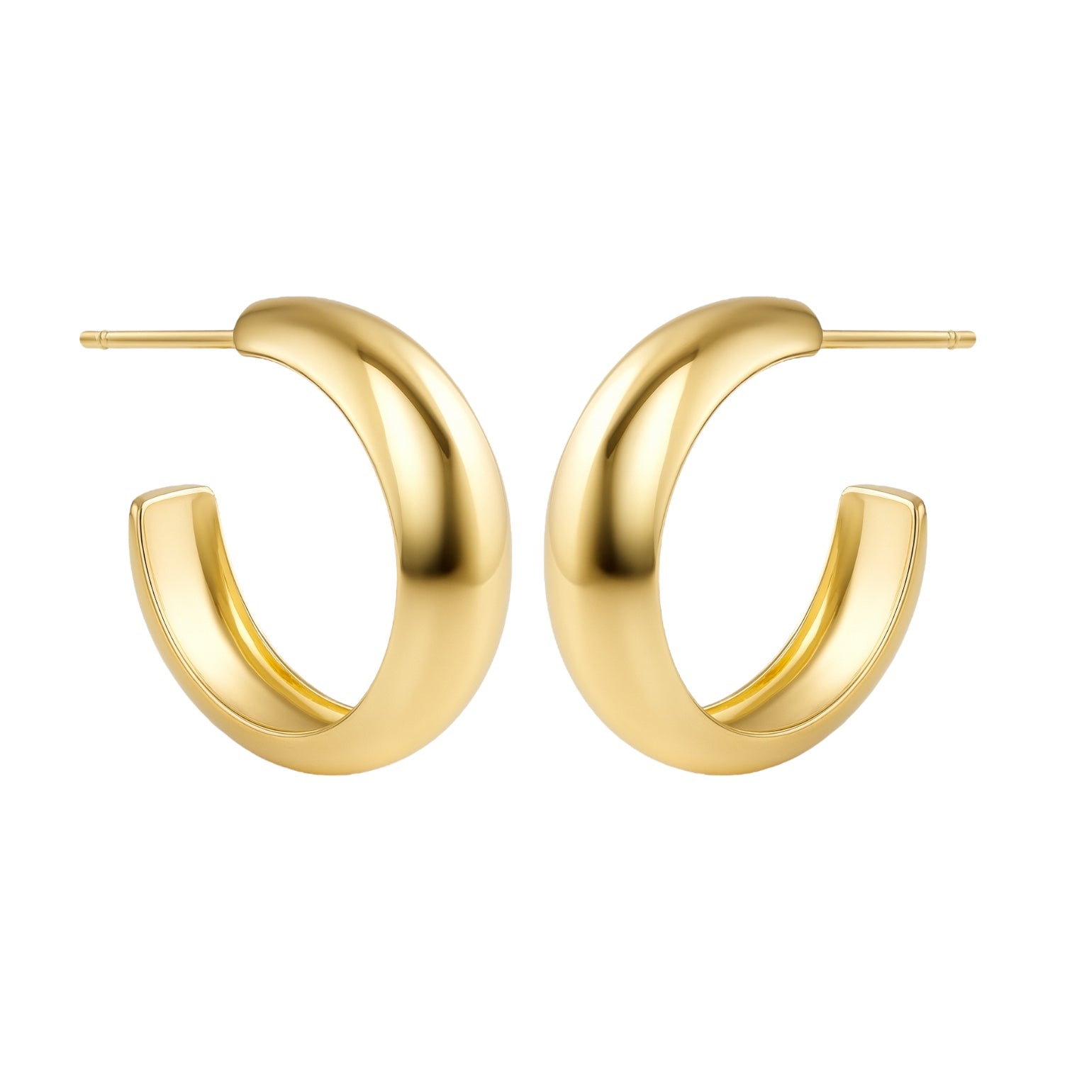 Gold hoop earrings on a white background