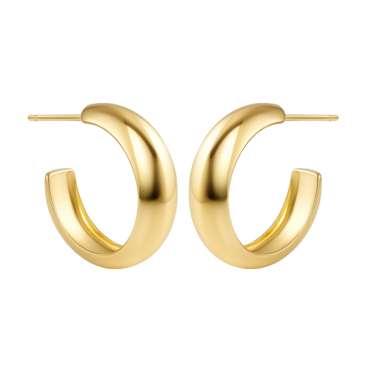 Gold hoop earrings on a white background