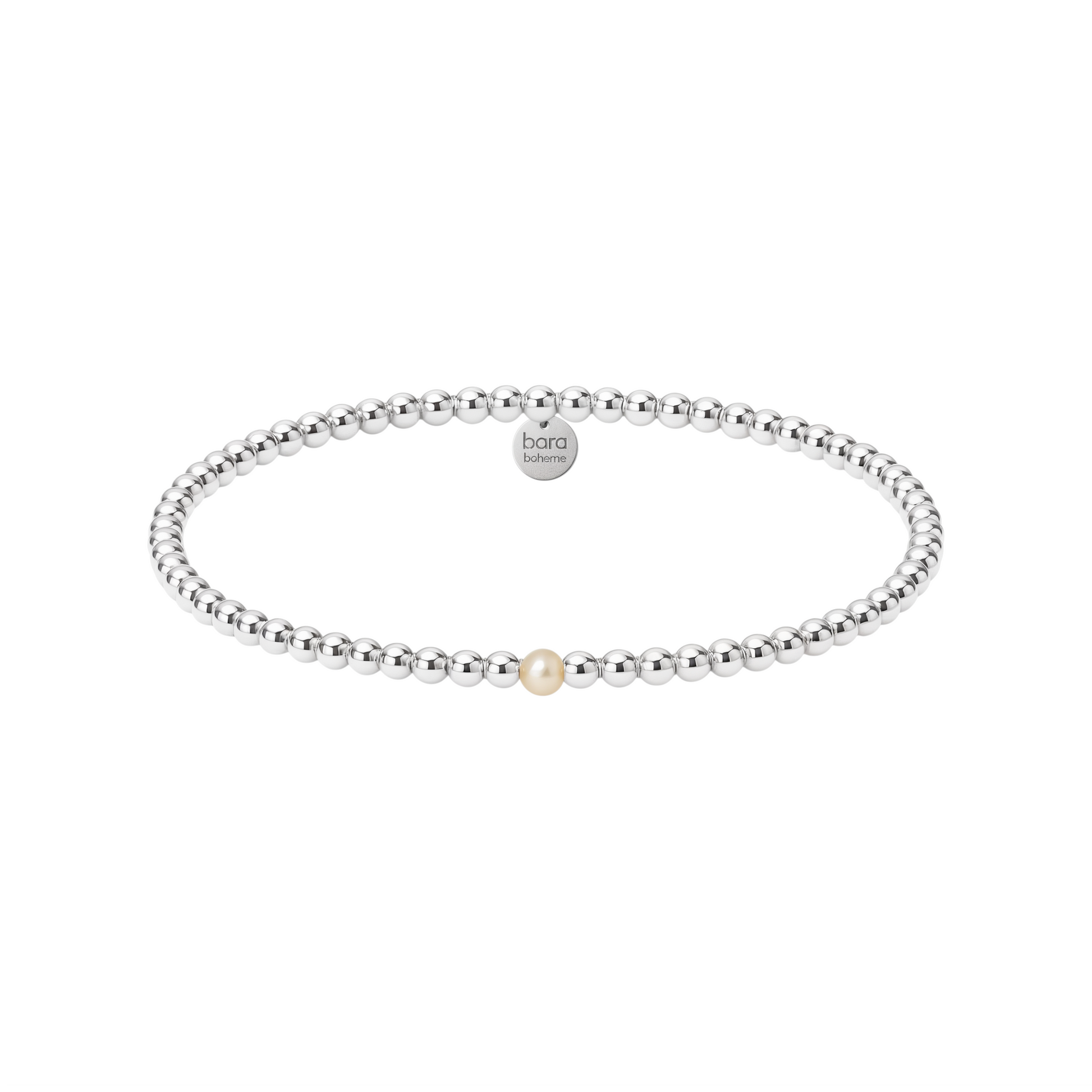 Pearl beaded bracelet with a single pearl on a white background