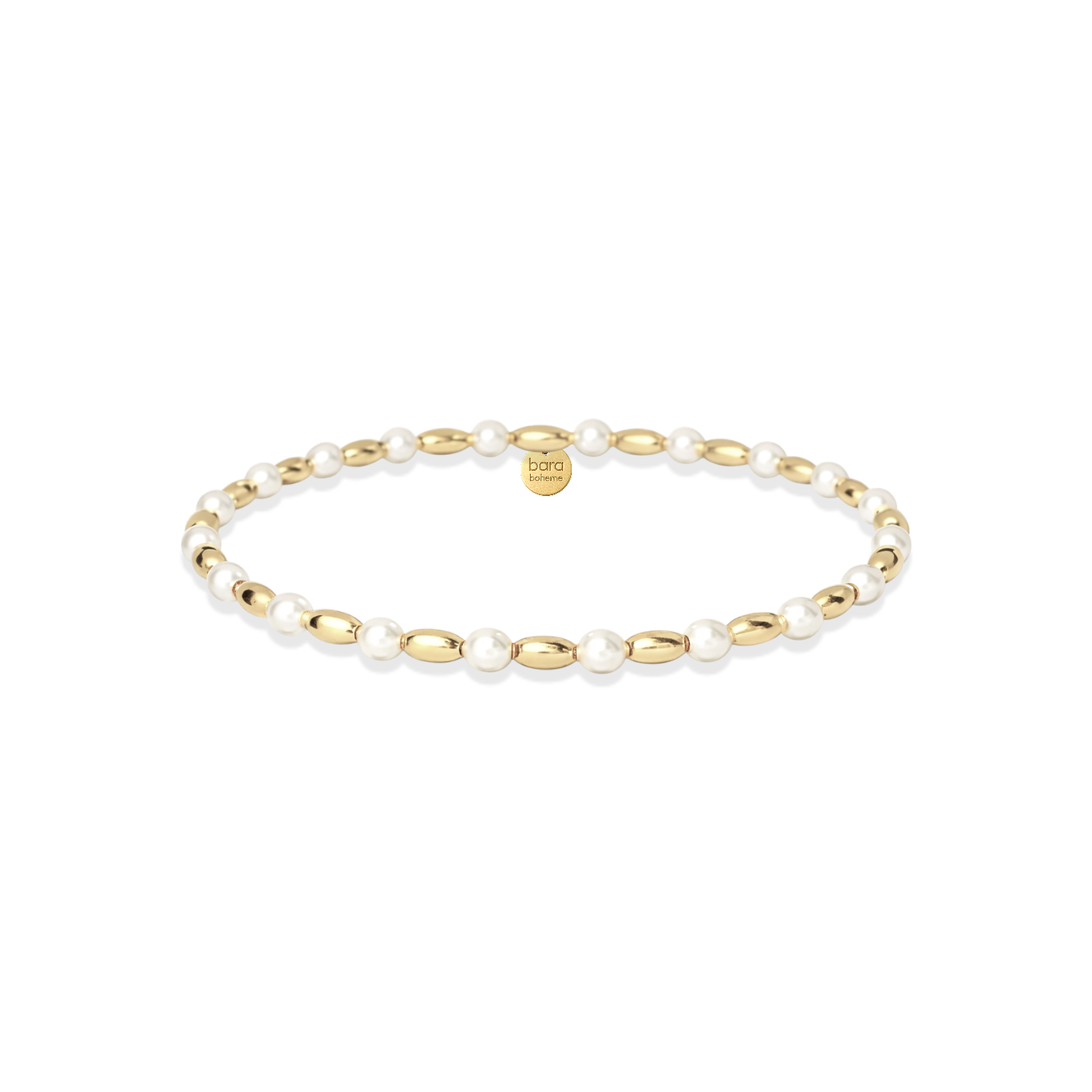Gold and pearl bracelet on a white background