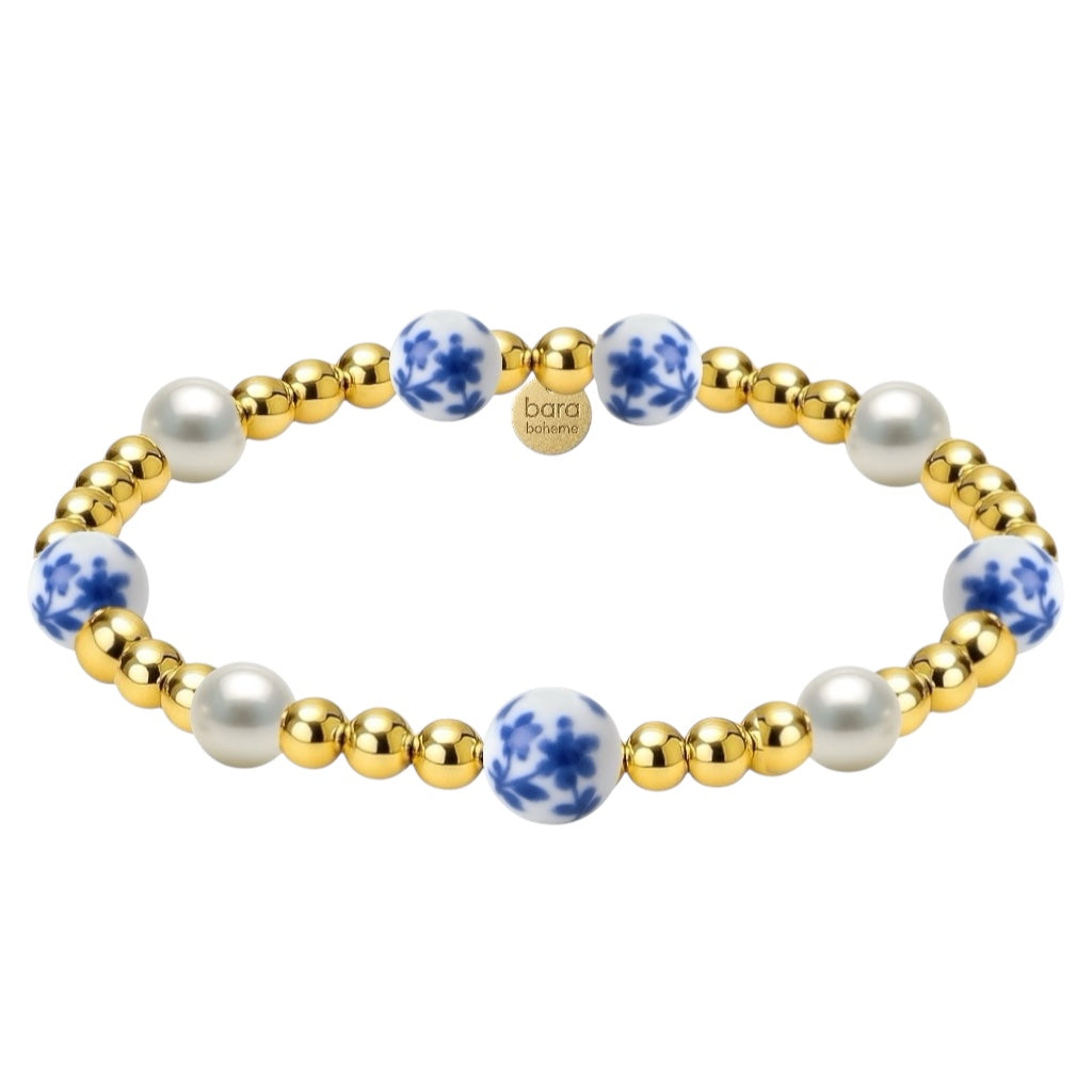  Gold Filled Beaded Bracelet with Porcelain