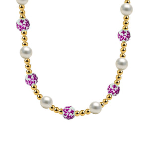Cherry Blossom Gold Filled Beaded Necklace with Porcelain
