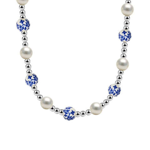 Cherry Blossom Gold Filled Beaded Necklace with Porcelain