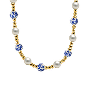 Cherry Blossom Gold Filled Beaded Necklace with Porcelain