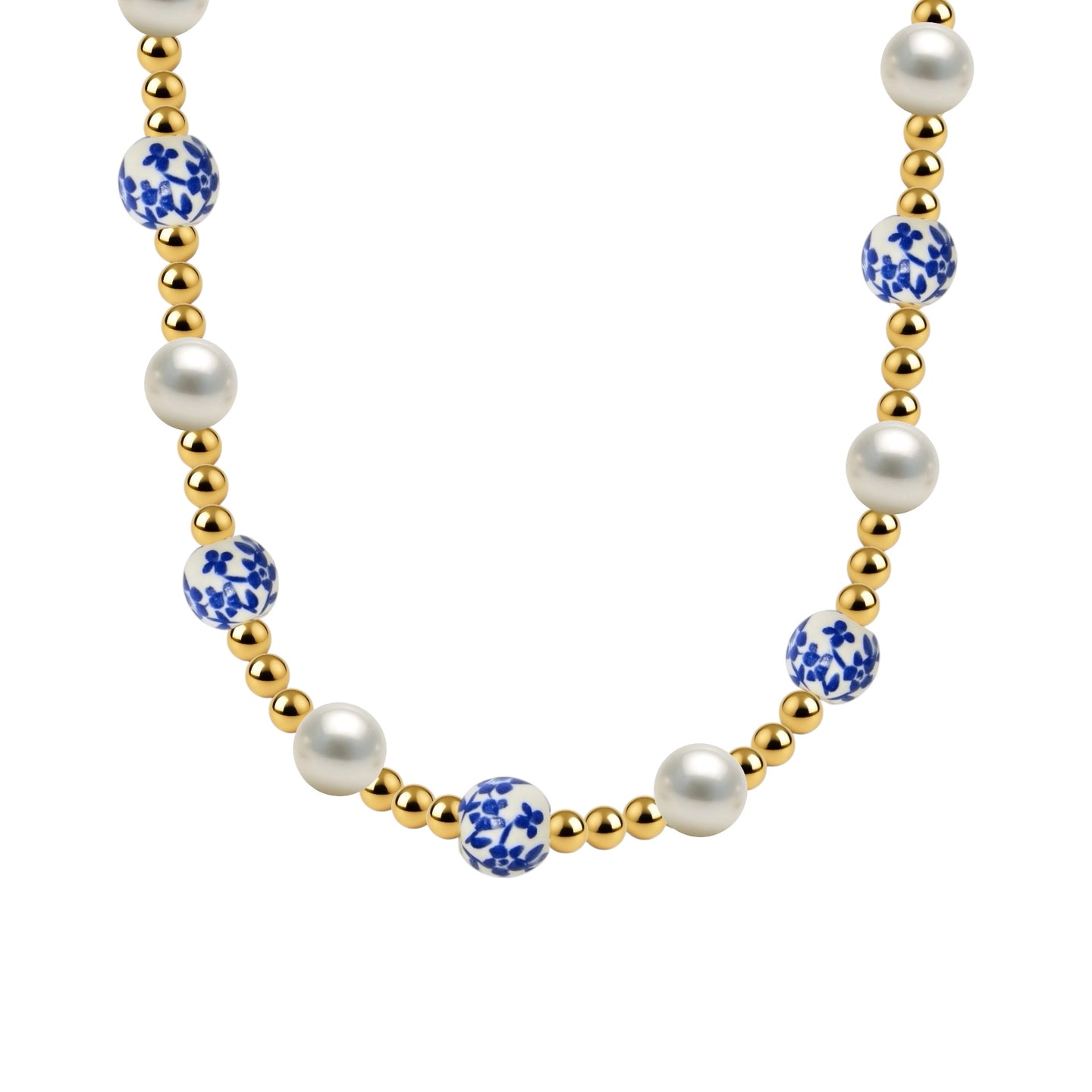 Cherry Blossom Gold Filled Beaded Necklace with Porcelain