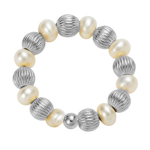 Beaded Stretchy Ring with Pearls