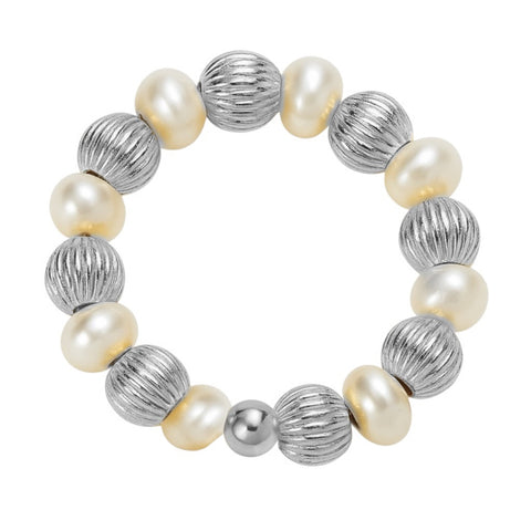 Beaded Stretchy Ring with Pearls
