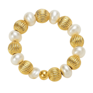 Beaded Stretchy Ring with Pearls