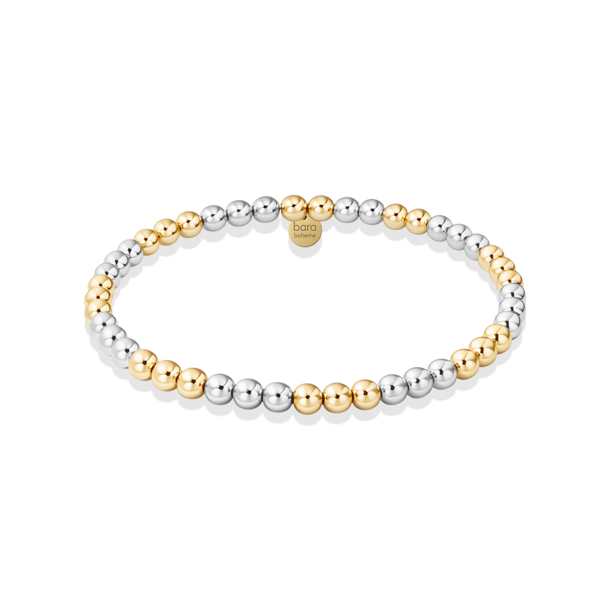 Bracelet with silver and gold beads on a white background