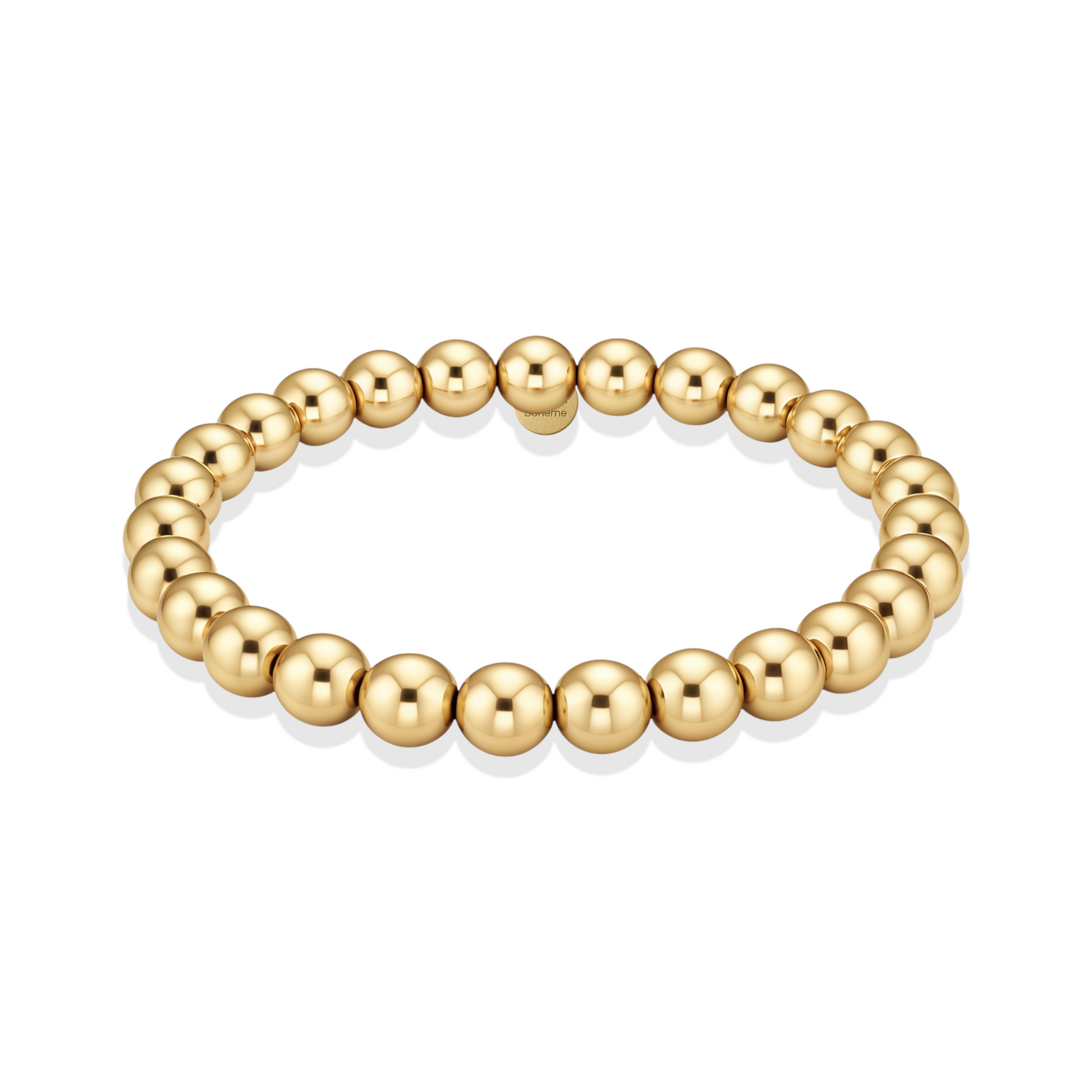 Gold beaded bracelet on a white background