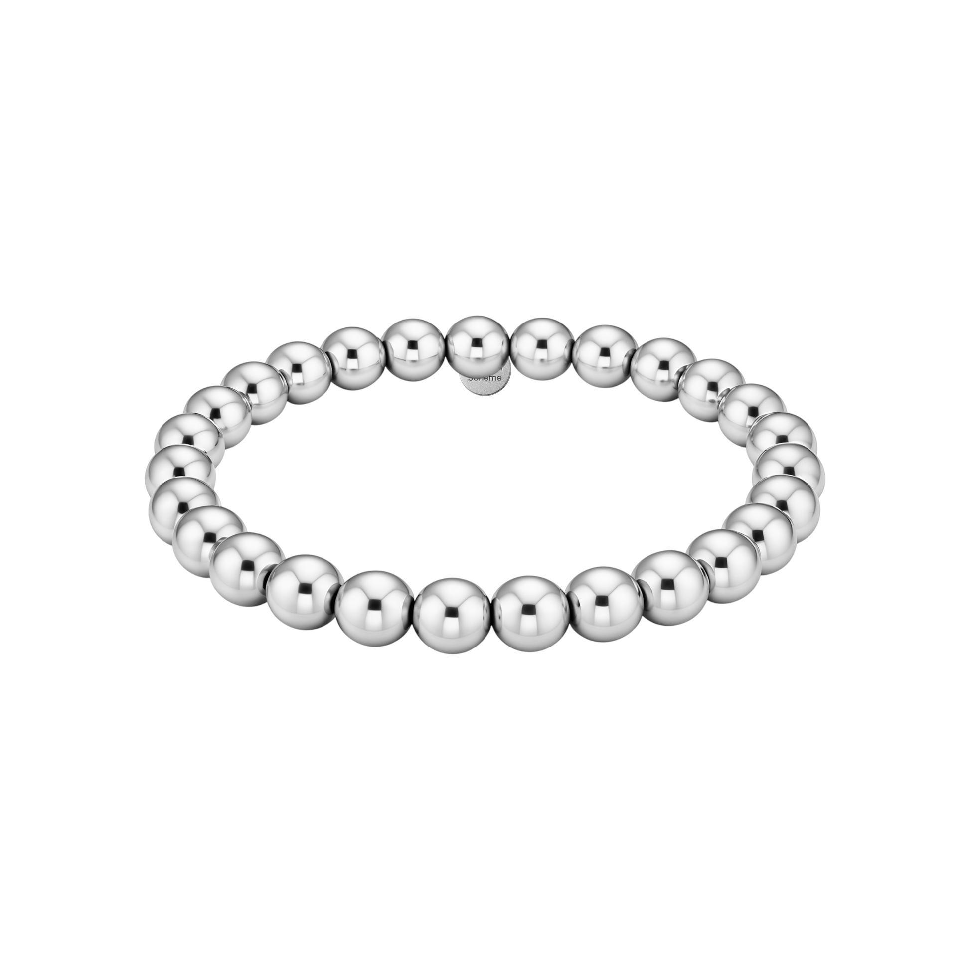 Silver beaded bracelet on a white background