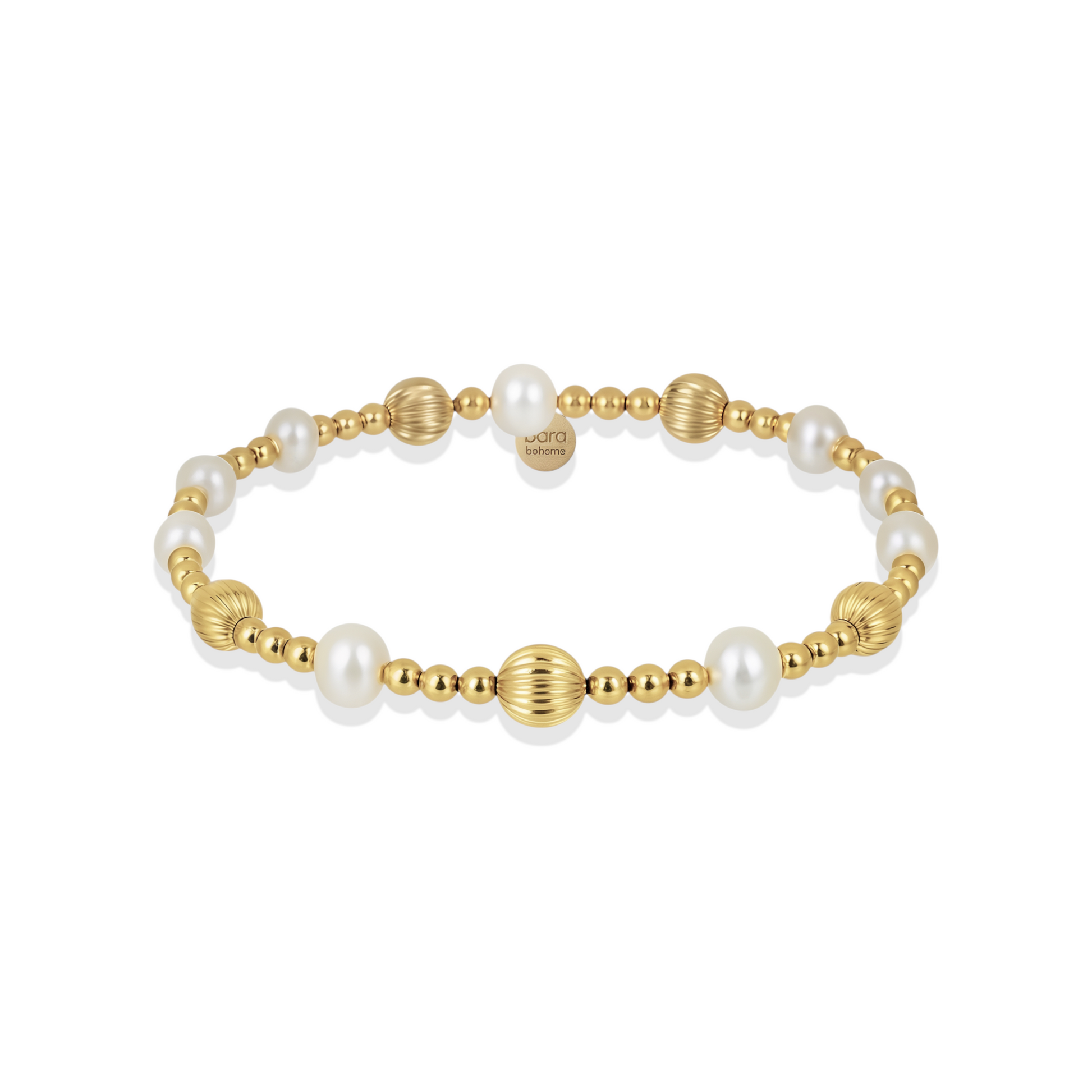 Bracelet with gold beads and pearls on a white background