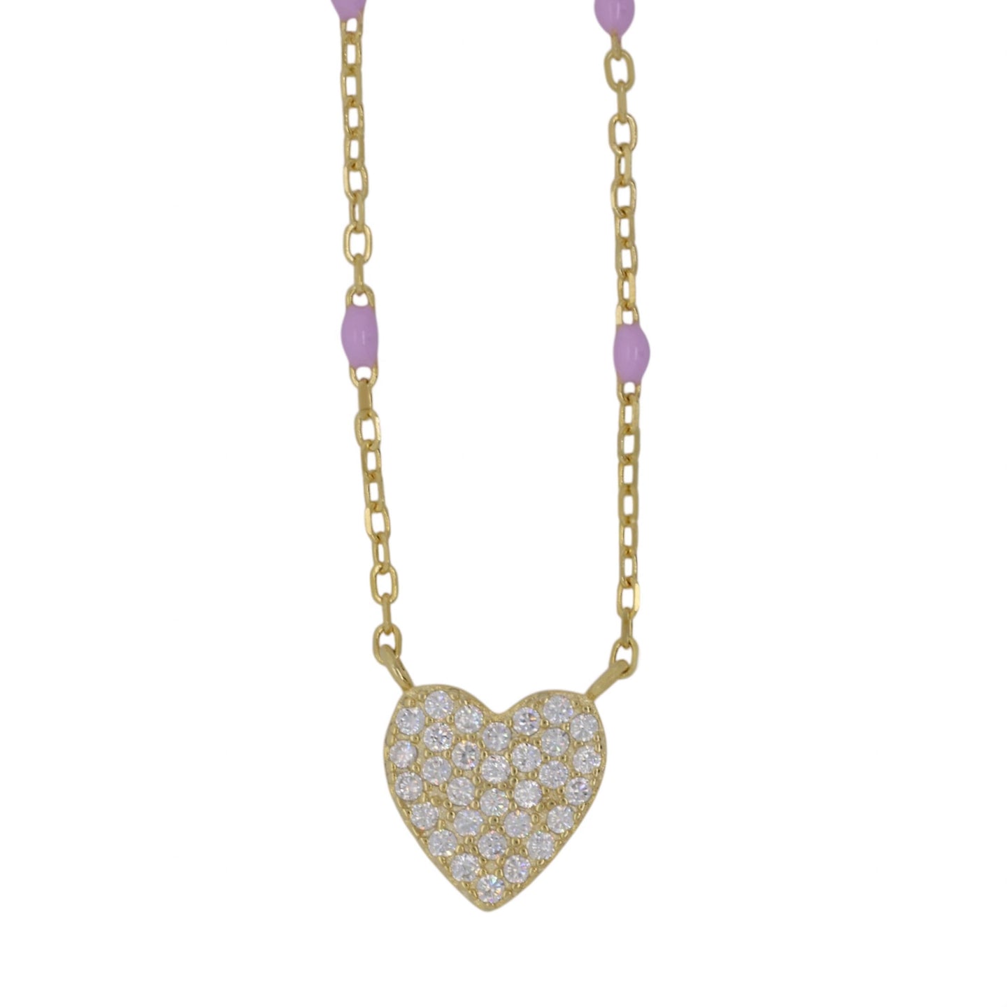 Dotted Purple Heart with Cubic Zirconia Pendant Necklace