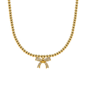 Dream Bow Charm Gold Filled Beaded Necklace