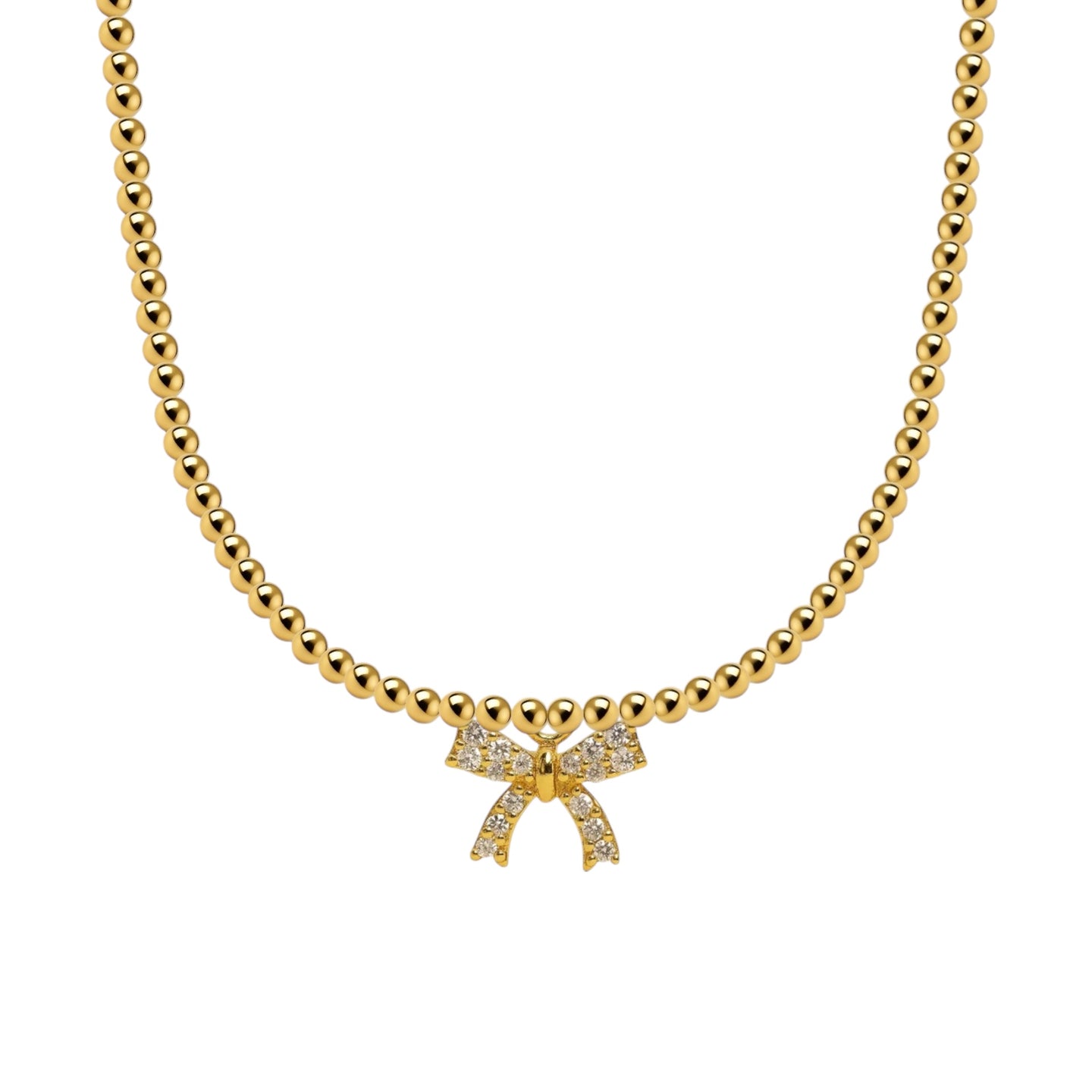 Dream Bow Charm Gold Filled Beaded Necklace