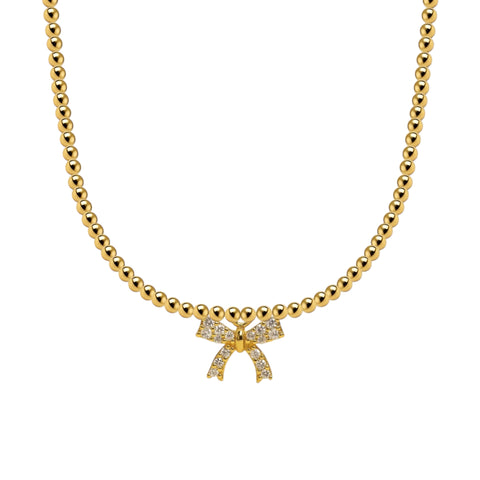 Dream Bow Charm Gold Filled Beaded Necklace