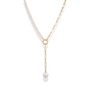 Pearl necklace with gold chain on a white background
