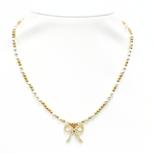 "EMMA + FWP BOW" Charm Gold Filled & Pearl Beaded Choker