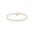 Pearl beaded bracelet with gold accents on a white background