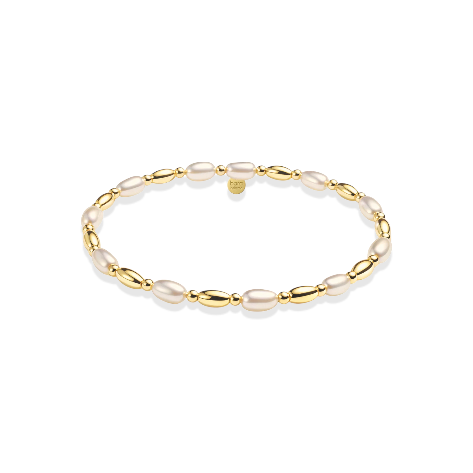 gold and pearl beaded bracelet on a white background