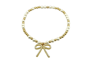 "EMMA + FWP BOW" Charm Gold Filled & Pearl Beaded Bracelet