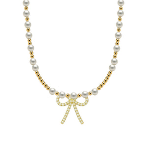 Emma + Pearl Bow Gold Filled Beaded Necklace