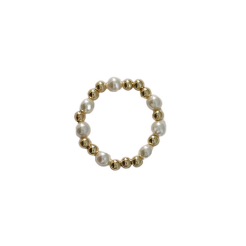 "EMMA" 14k gold-filled ball & pearl beaded Stretchy Ring